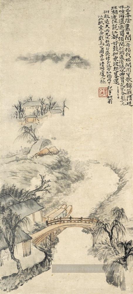 Shitao rive de la rivière à l’encre de Chine vieille pluie Peintures à l'huile